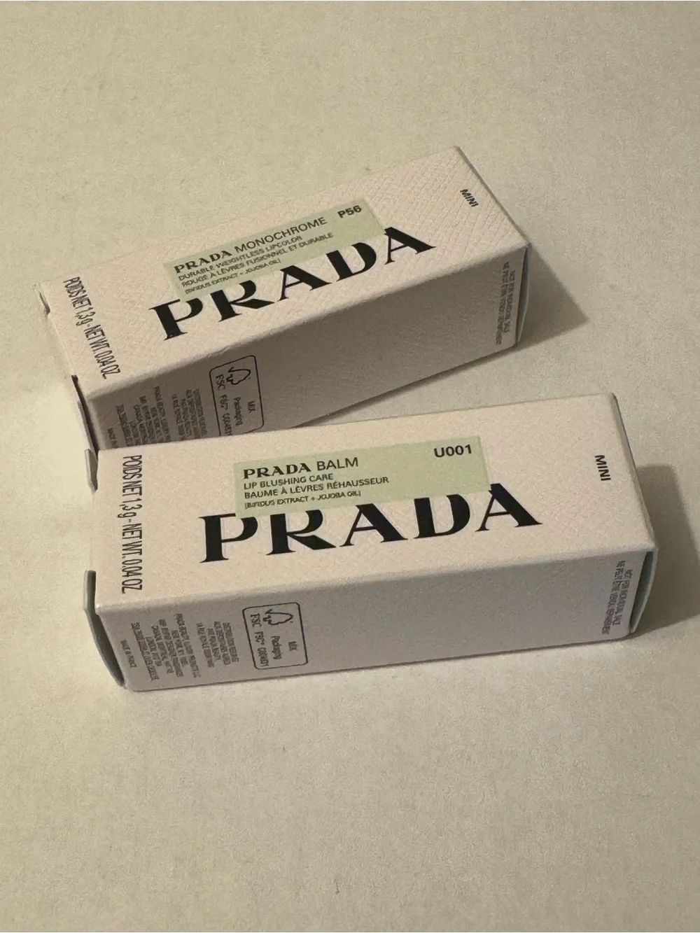 BNIB Prada Beauty Mini Lip Duo-Balm U001 Astral Pink & Monochrome Lipstick P56